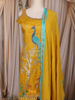 Mustard Yellow Peacock and Deer Embroidered Design Silk Palazzo Suit with Dupatta