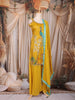 Mustard Yellow Peacock and Deer Embroidered Design Silk Palazzo Suit with Dupatta