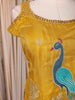 Mustard Yellow Peacock and Deer Embroidered Design Silk Palazzo Suit with Dupatta