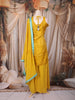 Mustard Yellow Peacock and Deer Embroidered Design Silk Palazzo Suit with Dupatta