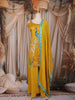 Mustard Yellow Peacock and Deer Embroidered Design Silk Palazzo Suit with Dupatta