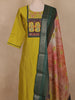 Mustard Yellow Printed Design Cotton Straight Cut Salwar Suit with Contrast Dupatta