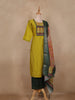 Mustard Yellow Printed Design Cotton Straight Cut Salwar Suit with Contrast Dupatta