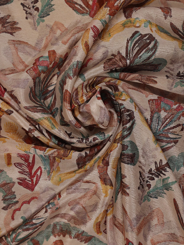Beige MultiColor Abstract Printed Synthetic Saree with Mustard Yellow Sequin Embroidered Blouse - Diadem