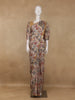 Beige MultiColor Abstract Printed Synthetic Saree with Mustard Yellow Sequin Embroidered Blouse - Diadem