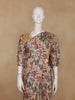 Beige MultiColor Abstract Printed Synthetic Saree with Mustard Yellow Sequin Embroidered Blouse - Diadem