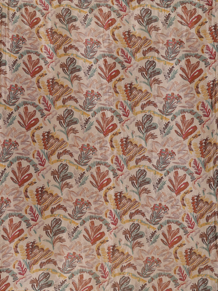 Beige MultiColor Abstract Printed Synthetic Saree with Mustard Yellow Sequin Embroidered Blouse - Diadem