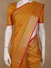 Mustard Yellow Small Motif Woven Soft Silk Saree With Striped Zari Pallu And Contrast Red Edging - Diadem