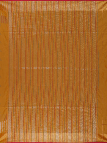 Mustard Yellow Small Motif Woven Soft Silk Saree With Striped Zari Pallu And Contrast Red Edging - Diadem