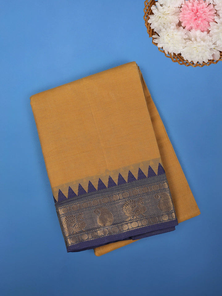 Mustard Yellow Solid Cotton Saree Print Border - Diadem