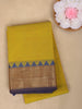 Mustard Yellow Solid Design Cotton Saree With Contrast Zari Border