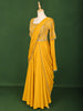 Mustard Yellow Solid Design Satin Ready to Wear Draped Saree with Matching Beads Embroidered  Designer Blouse