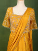 Mustard Yellow Solid Design Satin Ready to Wear Draped Saree with Matching Beads Embroidered  Designer Blouse