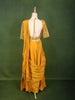 Mustard Yellow Solid Design Satin Ready to Wear Draped Saree with Matching Beads Embroidered  Designer Blouse
