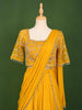 Mustard Yellow Solid Design Satin Ready to Wear Draped Saree with Matching Beads Embroidered  Designer Blouse