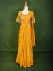 Mustard Yellow Solid Design Satin Ready to Wear Draped Saree with Matching Beads Embroidered  Designer Blouse