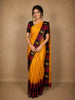 Mustard Yellow Solid Woven Design Pure Kanchipuram Silk Saree with Contrast Checked Border