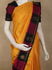 Mustard Yellow Solid Woven Design Pure Kanchipuram Silk Saree with Contrast Checked Border