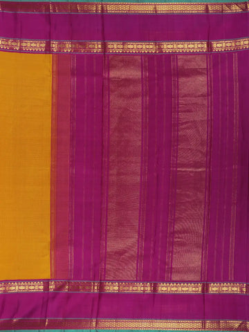 Mustard Yellow Solid Woven Pure Kanchipuram Silk Saree - Diadem