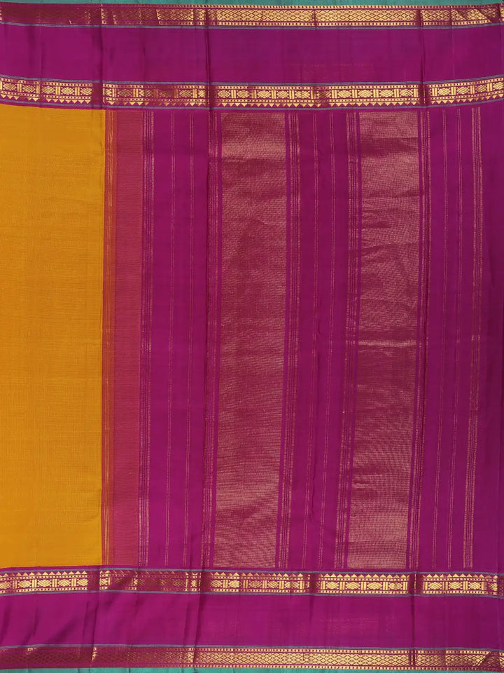 Mustard Yellow Solid Woven Pure Kanchipuram Silk Saree - Diadem