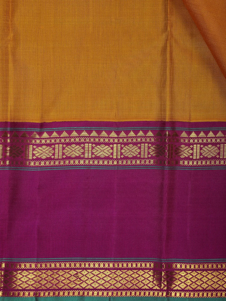 Mustard Yellow Solid Woven Pure Kanchipuram Silk Saree - Diadem