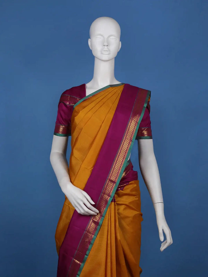 Mustard Yellow Solid Woven Pure Kanchipuram Silk Saree - Diadem