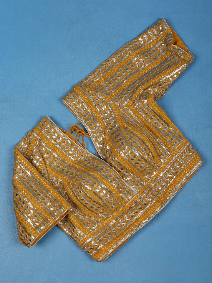 Mustard Yellow Striped Design Georgette Readymade Blouse - Diadem