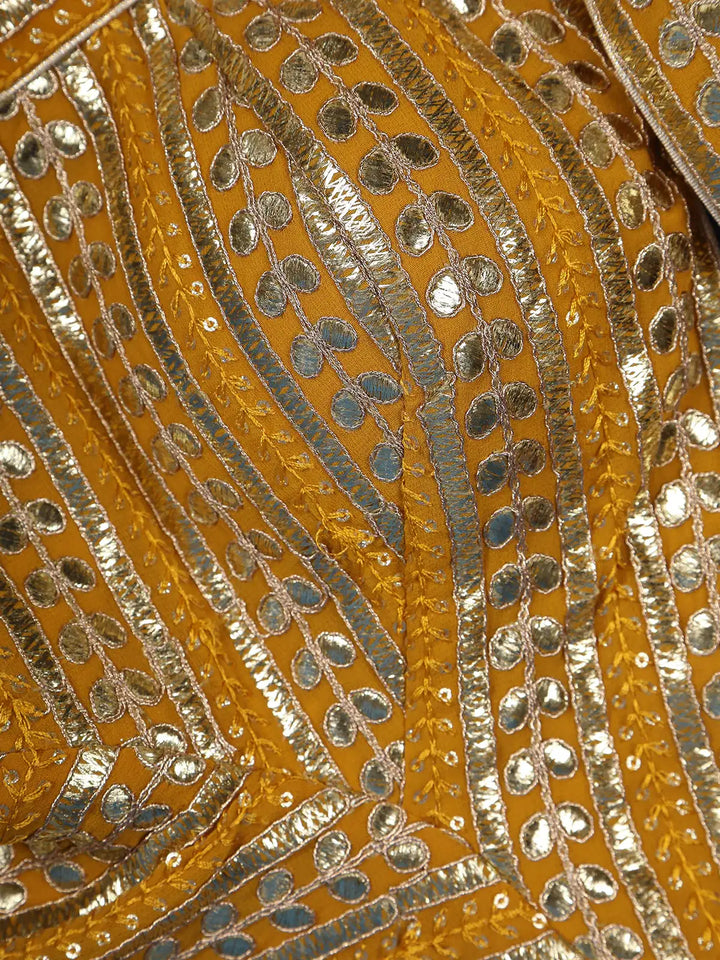 Mustard Yellow Striped Design Georgette Readymade Blouse - Diadem
