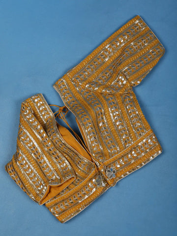 Mustard Yellow Striped Design Georgette Readymade Blouse - Diadem
