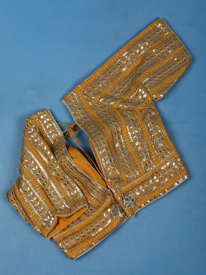 Mustard Yellow Striped Design Georgette Readymade Blouse - Diadem