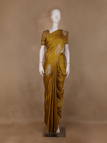 Mustard Yellow Striped Design Tussar Silk Saree - Diadem