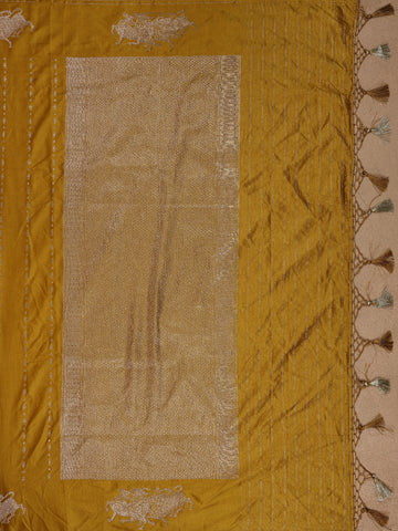 Mustard Yellow Striped Design Tussar Silk Saree - Diadem