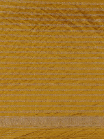 Mustard Yellow Striped Design Tussar Silk Saree - Diadem