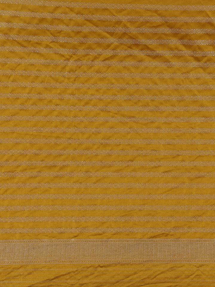 Mustard Yellow Striped Design Tussar Silk Saree - Diadem