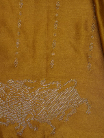 Mustard Yellow Striped Design Tussar Silk Saree - Diadem