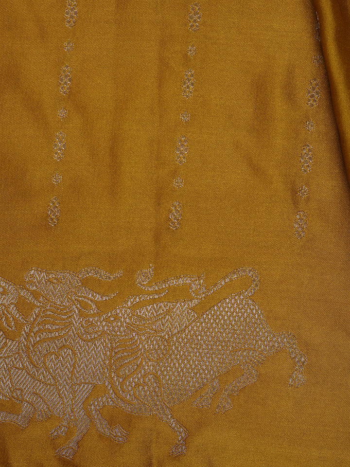 Mustard Yellow Striped Design Tussar Silk Saree - Diadem