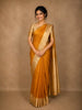 Mustard Yellow Striped Woven Design Pure Kanchipuram Silk Saree with Contrast Border