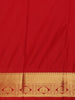Mustard Yellow Stripes Woven Semi Silk Saree With Contrast Red Zari Border