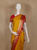 Mustard Yellow Stripes Woven Semi Silk Saree With Contrast Red Zari Border