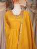 Mustard Yellow Thread and Sequin Embroidered Design Cotton Anarkali Salwar Suit