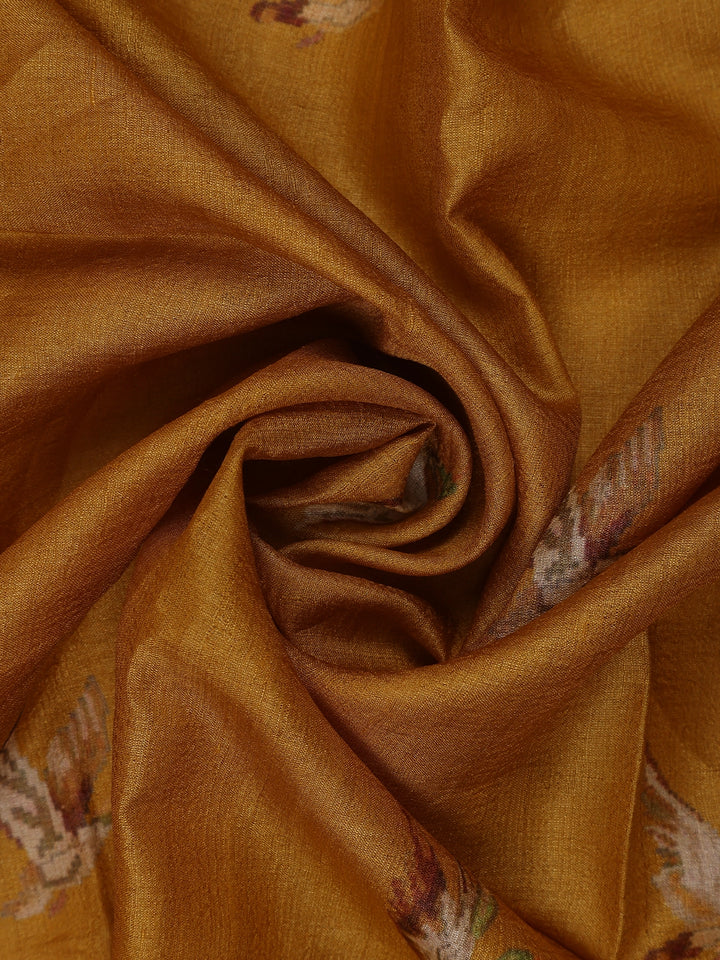 Mustard Yellow Woodland Deer Tapestry Woven Tussar Silk Saree - Diadem