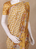 Mustard Yellow Zigzag Printed Design Semi Tussar Saree with Floral and Bird Pattern Pallu