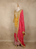 Mustard Yellow and Pink Heavy Embroidered Design Silk Palazzo Suit