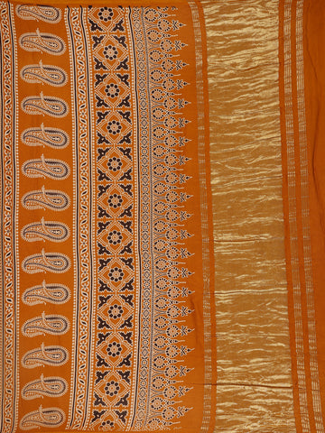 Mustard Ajrakh Print Mul Mul Cotton Saree - Diadem