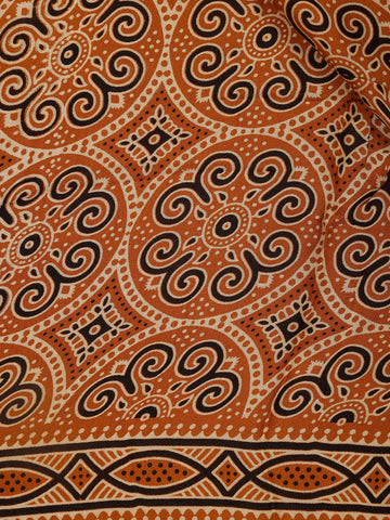 Mustard Ajrakh Print Mul Mul Cotton Saree - Diadem