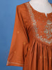 Brown Floral Embroidered Cotton Salwar Suit - Diadem