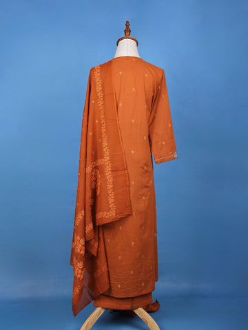 Brown Floral Embroidered Cotton Salwar Suit - Diadem