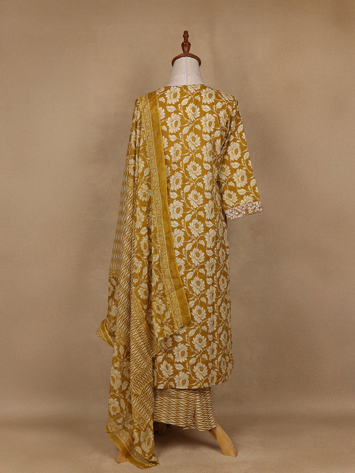Mustard Floral Design Printed Cotton Salwar Suit - Diadem