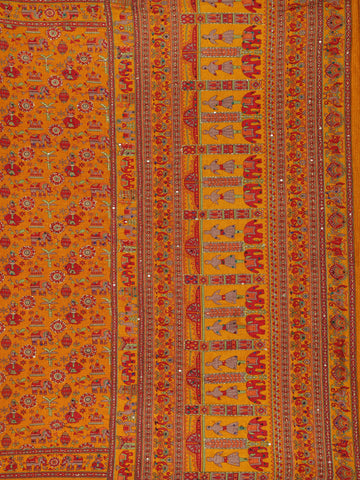 Mustard Floral Designed Chanderi Cotton Saree - Diadem