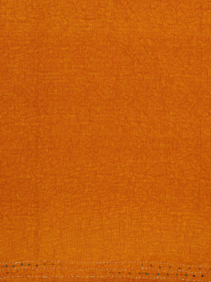 Mustard Floral Designed Chanderi Cotton Saree - Diadem